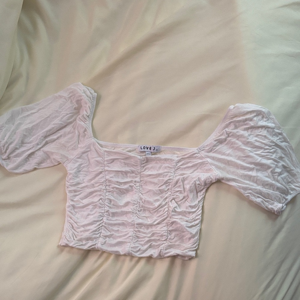 Love J Cream Ruched Crop Top